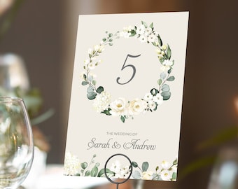 White Floral Table Numbers or Table Names | Any Colour Font | A5 double sided cards | Weddings | Dinner or Gala Event