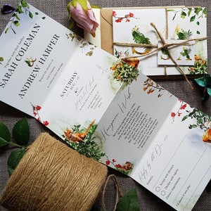 Woodland Forrest Wedding Invitation Set -  Concertina Trifold Wedding Invites - Woodland Trees