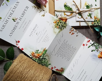 Woodland Forrest Wedding Invitation Set -  Concertina Trifold Wedding Invites - Woodland Trees