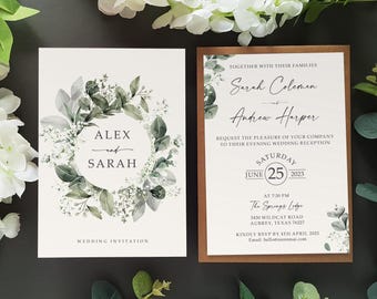 Baby's Breath Wedding Invitations with Envelopes, Gypsophila Sage Green Wedding Invites