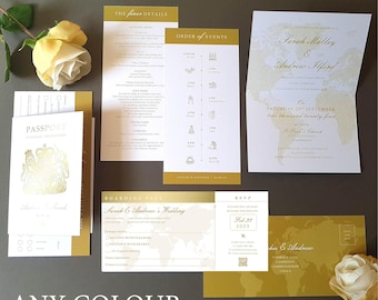 Passport Wedding Invitation Set, Any Colour, Boarding Pass RSVP For Destination Wedding - Passport Wedding Invites, 2 DL Inserts & Envelopes
