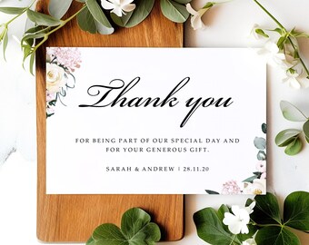 Wildflower Wedding Thank You Cards With Envelopes - Any Thank You Message or Wedding Favour Message