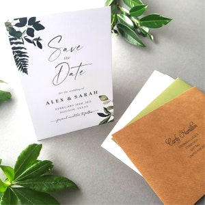 Greenery Save the Date-kaarten of bewaar de avond of het weekend met enveloppen - Save the Dates-huwelijksaankondiging