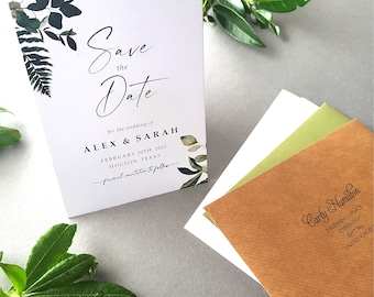 Greenery Save the Date Cards or Save the Evening or Weekend With Envelopes - Save the Dates Wedding Announcement