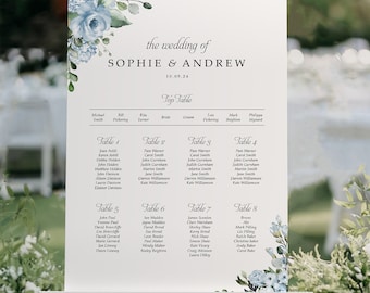 Cornflower Blue Wedding Table Plan, A1, A2 Personalised Wedding Table Plan, Wedding Decor, Table Planner, Seating Chart Sign