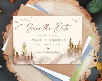 Herbst Herbst Save the Dates Karten oder Sparen Sie den Abend oder das Wochenende mit Umschlägen - Save the Dates Hochzeitsankündigung - Forest Woodland