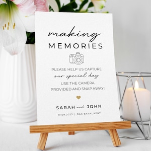 Hochzeitsschild - Making Memories Camera auf A3, A4 oder A5 Auf Karte gedruckt und personalisiert