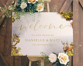 Autumn Wedding Welcome Sign, A1, A2 Personalised Wedding Signs, Wedding Decor, Wedding Gift, Welcome Wedding Board, Forest Wedding Sign