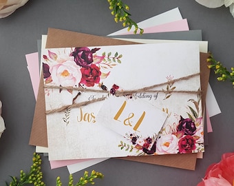 Floral Luxury Wedding Invites With Envelopes - Concertina Trifold Wedding Invitation Set  -  - Rustic