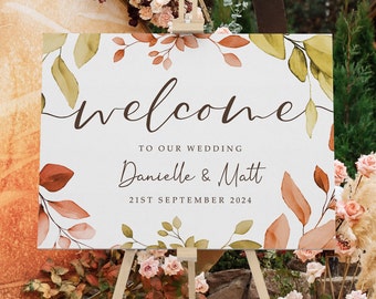 Autumn Eucalyptus Wedding Welcome Sign, A1, A2 Personalised Wedding Signs, Wedding Decor, Wedding Gift, Welcome Wedding Board