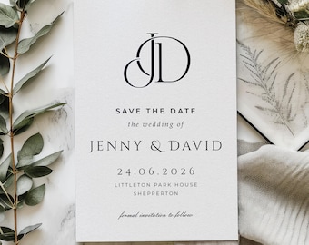 Minimalist Save the Date Cards or Save the Evening or Weekend With Envelopes - Monogram Design in Any Colour - Save the Dates