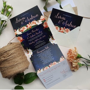 Pfirsich Hochzeitseinladungs-Set, dreifach gefaltete Hochzeit lädt ein mit Umschlägen, Einladungskarten, Einladungskarten, Einladungskarten, Einladungskarten, Einladungskarten Set, Einladungskarten Set