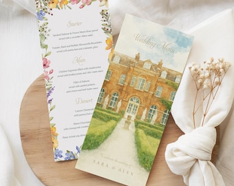 Garden Floral Personalised Wedding Menus - DL Size Menus - Personalised Wedding Menus for the venue - Wedding Table Decorations - Eucalyptus