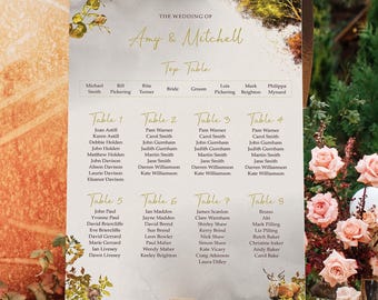 Autumn Forest Wedding Seating Chart, Copper Table Plan (A1, A2)