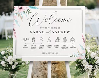 Blush Blue Order of the Day Wedding Welcome Sign, A1, A2 Personalised Wedding Signs, Welcome Wedding Board
