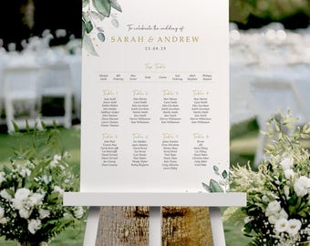 Eucalyptus Greenery Wedding Seating Chart, A1, A2 Personalised Wedding Seating Plan, Table Planner, Seating Chart Sign