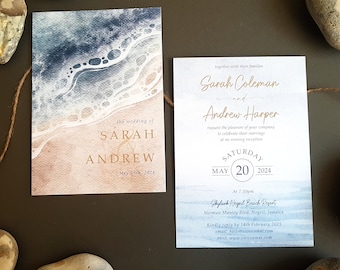 Beach Wedding Invitation Set or Evening Invitation, Reception Invites Including Envelopes, A6 Flat Card Destination Wedding Invites