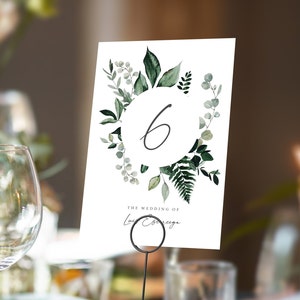 Greenery Table numbers or Table Names Any Colour Font A5 double sided cards Weddings Dinner or Gala Event image 2