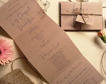 Rustic Wedding Invitation Set  - Concertina Trifold Luxury Wedding Invites - Calligraphy Script Luxury Wedding Invites with Envelopes