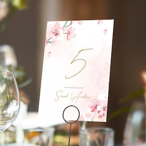 Kirschblüten Rosa Tischnummern oder Tischnamen | Beliebige Farbe Schriftart | A5 doppelseitige Karten | Hochzeiten | Dinner oder Gala Anlass