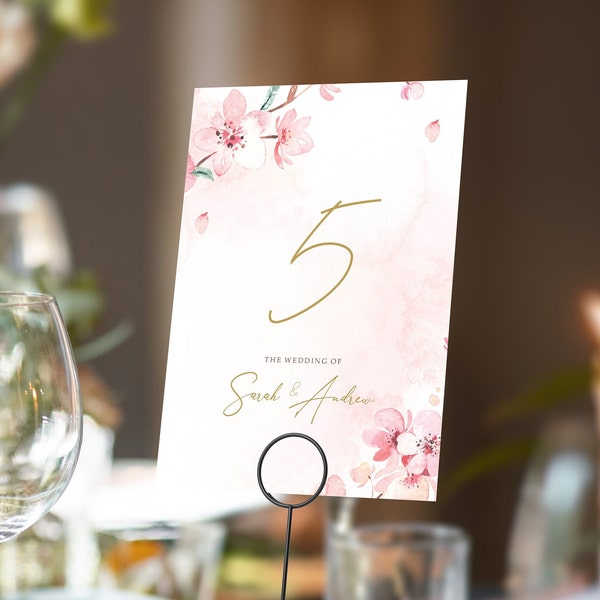 Cherry Blossom Pink Table Numbers or Table Names | Any Colour Font | A5 double sided cards | Weddings | Dinner or Gala Event