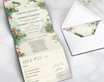 Woodland Forest Wedding Invitation Set With Choice Of Envelopes - Personalised Luxury Wedding Invites Or Evening Invitation