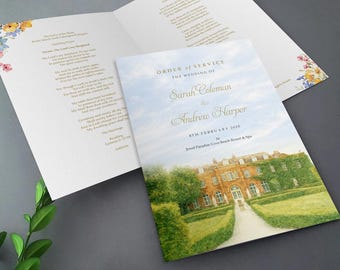 Watercolour Wedding Order of Service | YOUR VENUE IMAGE transformed to Watercolour | Order of the Day | Wedding Program | Civil Weddings