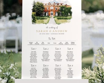 Watercolour Wedding Seating Chart, A1, A2 Personalised Greenery Venue Wedding Table Plan, Wedding Decor, Table Planner, Seating Chart Sign