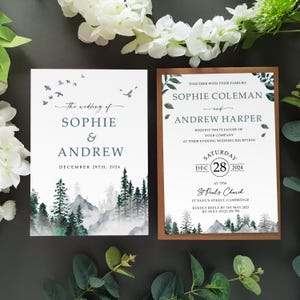 Wald Hochzeit Einladung Set oder Abendeinladung, Empfang lädt ein inklusive Umschläge, Waldland A6 Flache Karte Hochzeit lädt ein