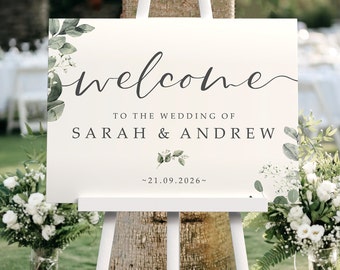 Baby's Breath Greenery Wedding Welcome Sign, A1, A2 Personalised Wedding Signs, Wedding Decor, Wedding Gift, Welcome Wedding Board