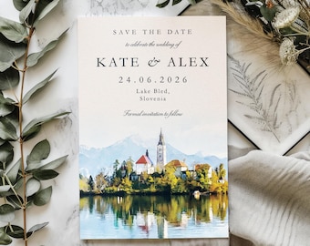 Watercolour Venue Save the Date Card with FREE Envelopes, YOUR IMAGE, Watercolour Wedding Venue, Painting Drawing Save the Date cards