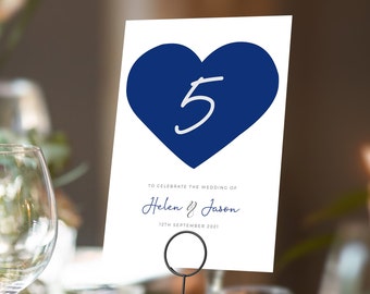 Heart Table numbers or Table Names | Any Colour Heart & Font | A5 double sided cards | Weddings | Dinner or Gala Event