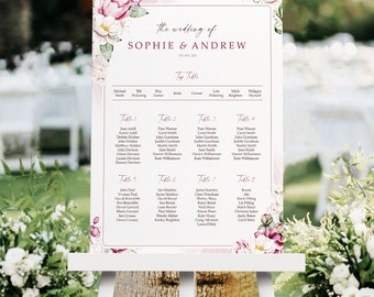 Pink Floral Wedding Seating Chart, A1, A2 Personalised Wedding Table Plan, Wedding Decor, Table Planner, Seating Chart Sign