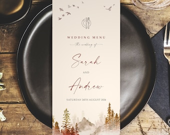 Autumn Fall Wedding Menus - Forest Personalised Wedding Menus for the venue - Woodland DL Size Menus - Wedding Table Decorations
