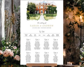 Watercolour Wedding Seating Chart sign, A1, A2 Personalised with YOUR IMAGE, Venue Wedding Table Plan, Wedding Decor, Table Planner