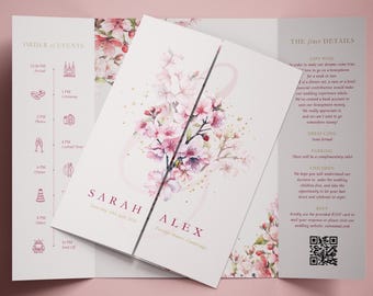 Blossom Wedding Invitation with FREE envelopes |  Pink Floral Gatefold Wedding Invites Set