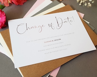 Postponed Wedding Cards, Change of Date Cards With Envelopes, Wedding Date Changed Cards - Save the Date Cards