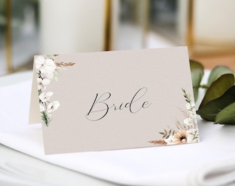 Boho Wedding Place Cards |  Guest Name Printing Included + Menu Choices | Wedding Place Settings | Any Colour Font | Name Place Cards
