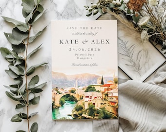 DIGITAL Venue Save the Date Card, E-Invite Watercolour Wedding Save the Dates, Sketch Illustration Painting Drawing