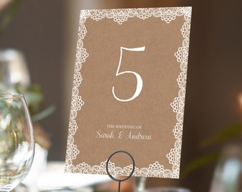 Lace Table numbers or Table Names | Any Colour Font | A5 double sided cards | Weddings | Dinner or Gala Event