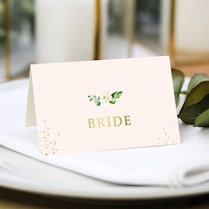 Witgouden plaatskaarten voor bruiloften |  Inclusief bedrukking gastnaam + menukeuzes | Instellingen bruiloft | Lettertype in elke kleur | Naamplaatskaarten