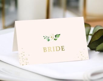 White Gold Wedding Place Cards |  Guest Name Printing Included + Menu Choices | Wedding Place Settings | Any Colour Font | Name Place Cards