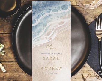 Beach Wedding Menus - DL Size Menus - Destination Coastal Personalised Wedding Menus for the venue - Wedding Table Decorations