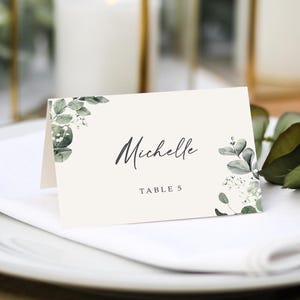 Marque-places pour mariage Baby's Breath |  Impression du nom de l'invité incluse + choix de menu | Couverts de mariage | Marque-places