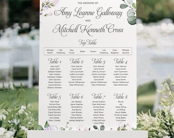 Lilac Wedding Seating Chart, A1, A2 Personalised Wedding Table Plan, Wedding Decor, Table Planner, Seating Chart Sign - Purple