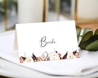 Autumn Fall Wedding Place Cards |  Guest Name Printing Included + Menu Choices | Wedding Place Settings | Any Colour Font | Name Place Cards