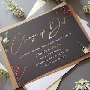 Winter ändern Sie die Datumskarten für verschobene Hochzeiten mit Umschlägen, Hochzeitsdatum geändert Karten - Save the Date Karten