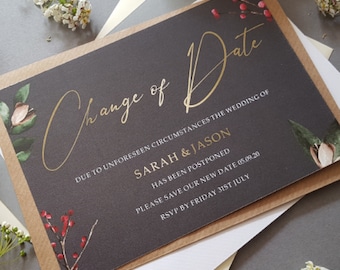 Winter Change the Date Cards for Postponed Weddings With Envelopes, Wedding Date Changed Cards - Save the Date Cards