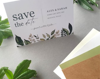 Greenery Save the Date Cards or Save the Evening or Weekend With Envelopes - Save the Dates Wedding Announcement