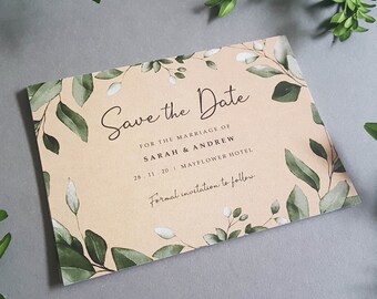 Rustic Eucalyptus Wreath Save the Date Cards or Save the Evening or Weekend With Envelopes - Save the Dates Wedding Announcement